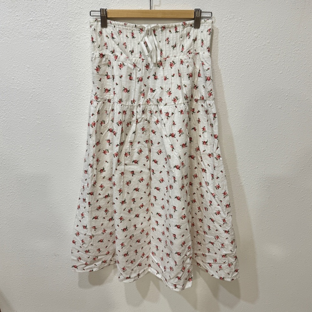 White Maxi Peasant Skirt with Pink Floral Print - Picture 2 of 8